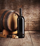 Wine bottle with barrel and corks
