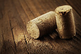 Corks on a wooden table