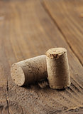 Corks on a wooden table, close up