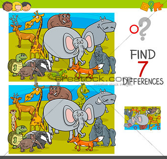 find differences game with wild animal characters