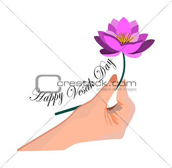 Illustration Of Vesak Day Or Buddha Purnima, hand holds a lotus flower