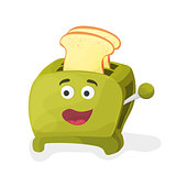 illustration of a green cartoon toaster on a white background