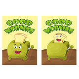 Toaster with bread slices. Good morning poster. Hand drawn vector