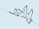 Continuous one line drawing. Flying Swans logo