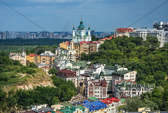 Vozdvizhenka elite district in Kiev, Ukraine . Top view on the roofs of buildings.
