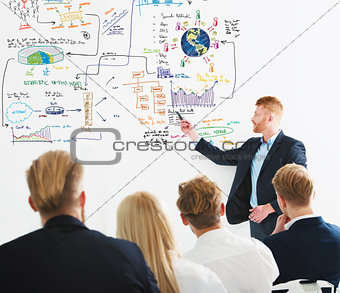Businessman drawing a new project during a meeting of the company. Concept of startup and new business