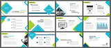 Blue and green element for slide infographic on background. Pres