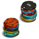 Stack of casino chips in 3D, vector illustration.