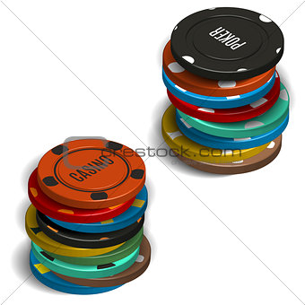 Stack of casino chips in 3D, vector illustration.