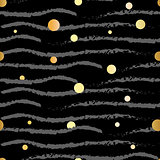 Gold glittering confetti seamless pattern on stripe background