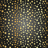 Abstract black modern seamless pattern with gold confetti stars. Vector illustration.Shiny background. Texture of gold foil. Golden seamless pattern