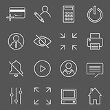 Vector set of 16 linear quality icons related to business management and processes. Basic mono line pictograms and infographics design elements for navigation
