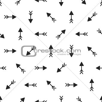 Vector seamless stylish pattern of arrows. Hand drawn background