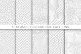 Collection of seamless geometric patterns - gray striped design. Vector digital backgrounds