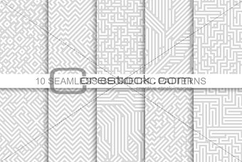 Collection of seamless geometric patterns - gray striped design. Vector digital backgrounds
