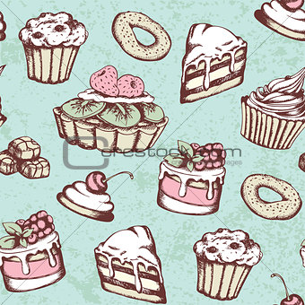 Vintage seamless pattern with sweets
