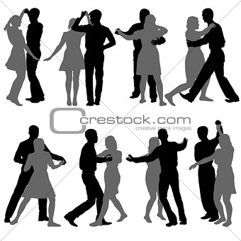 Black set silhouettes Dancing on white background