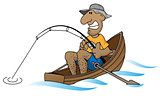 Cartoon man fishing in boat vector illustration