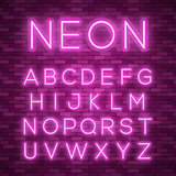 Realistic neon alphabet. Bright neon glowing font