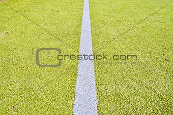 White line on green playing field. Copy space. Sport texture and background