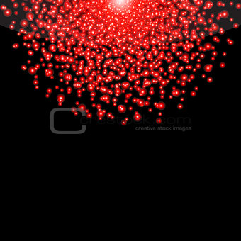 Falling glow red particles on black background. Holiday, nightclub, party card