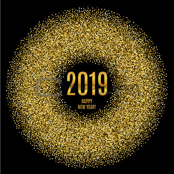 2019 Happy New Year glowing gold background