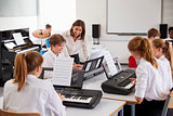 Teenage Students Studying Electronic Keyboard In Music Class