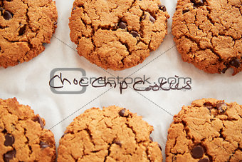 Display Of Freshly Baked Choc Chip Cookies In Coffee Shop