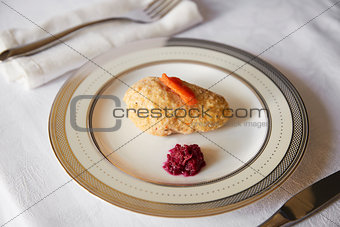 Jewish passover appetiser of gefilte fish and horseradish