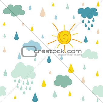 kids pattern with clouds rain drops and dots