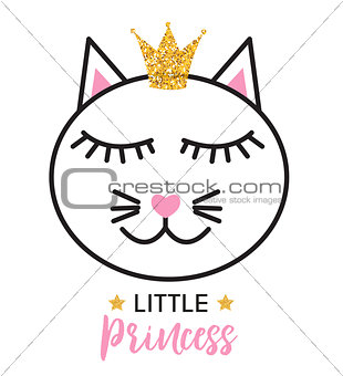 Little Cute Cat Princess Vector Illustration