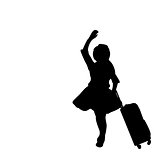 Silhouette girl standing with suitcase