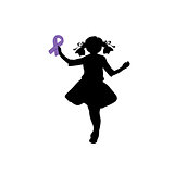 Silhouette girl with purple ribbon. World epilepsy day.