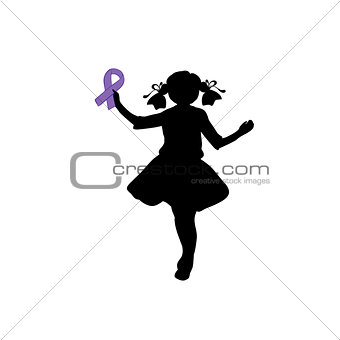 Silhouette girl with purple ribbon. World epilepsy day.