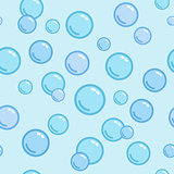 Seamless pattern with soap bubbles, naive and simple background, blue wallpaper