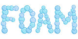 Foam sign made from soap bubbles, foam word, vector illustration badge