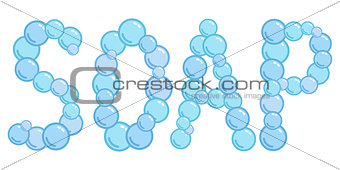 Soap sign made from soap bubbles, soap word, vector illustration badge