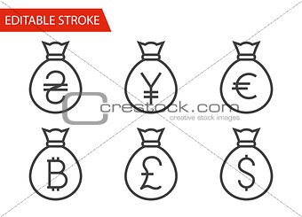 Bags with Money Thin Line Vector Icons Set