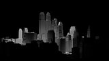 Middle of 3d city is illuminated by a spotlight