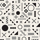 Vector Seamless Black and White Retro 80's  Jumble Geometric Line Shapes Hipster Pattern