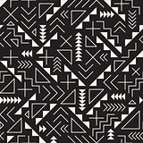 Vector Seamless Black and White Retro 80's  Jumble Geometric Line Shapes Hipster Pattern