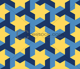 Vector Seamless Blue Yellow Geometric Star Triangle Shape Tessellation Pattern