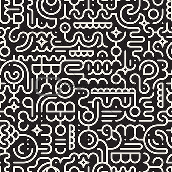 Vector Seamless Black And White Line Art Geometric Doodle Pattern