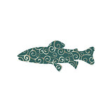 Salmon trout fish spiral pattern color silhouette aquatic animal