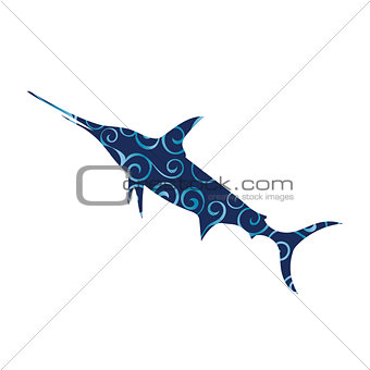 Swordfish trout fish spiral pattern color silhouette aquatic ani