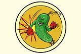 strong cucumber, vegetarian emblem and healthy diet