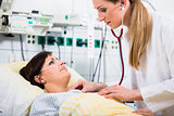 Physician for intensive medicine in hospital checking patient