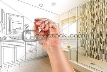 Hand Drawing Custom Master Bathroom with Photo Gradation