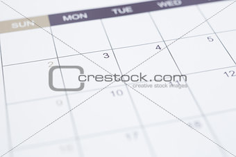 Blank calendar page business management with timetable.