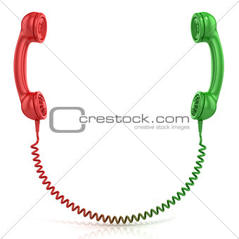 Red and green old fashioned telephone handset